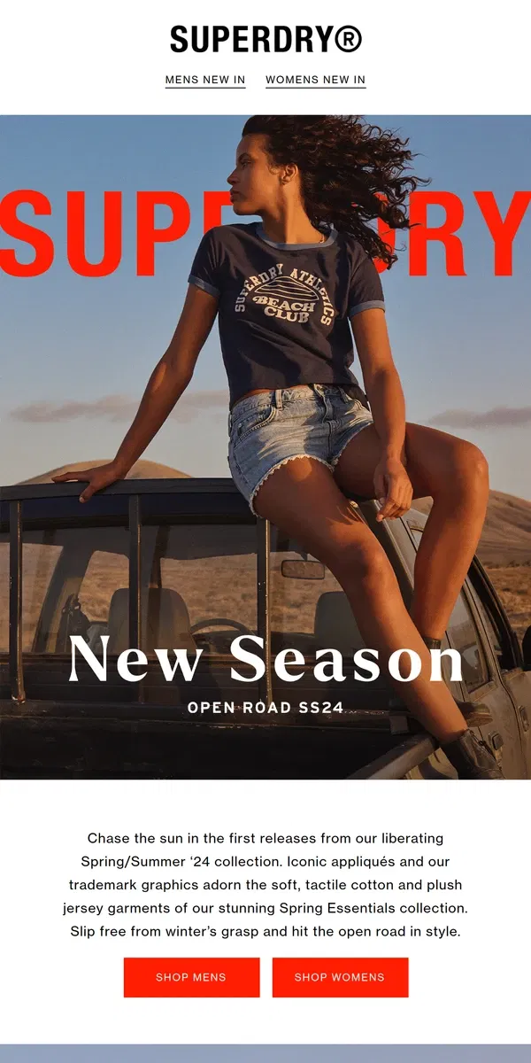 Email from Superdry. New Season | Open Road SS24