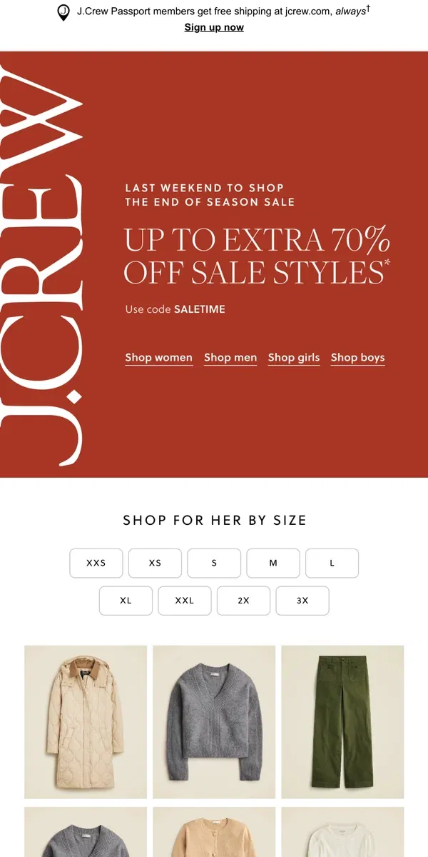 Email from J.Crew. Sale upgrade: up to extra 70% off, with 940 styles added