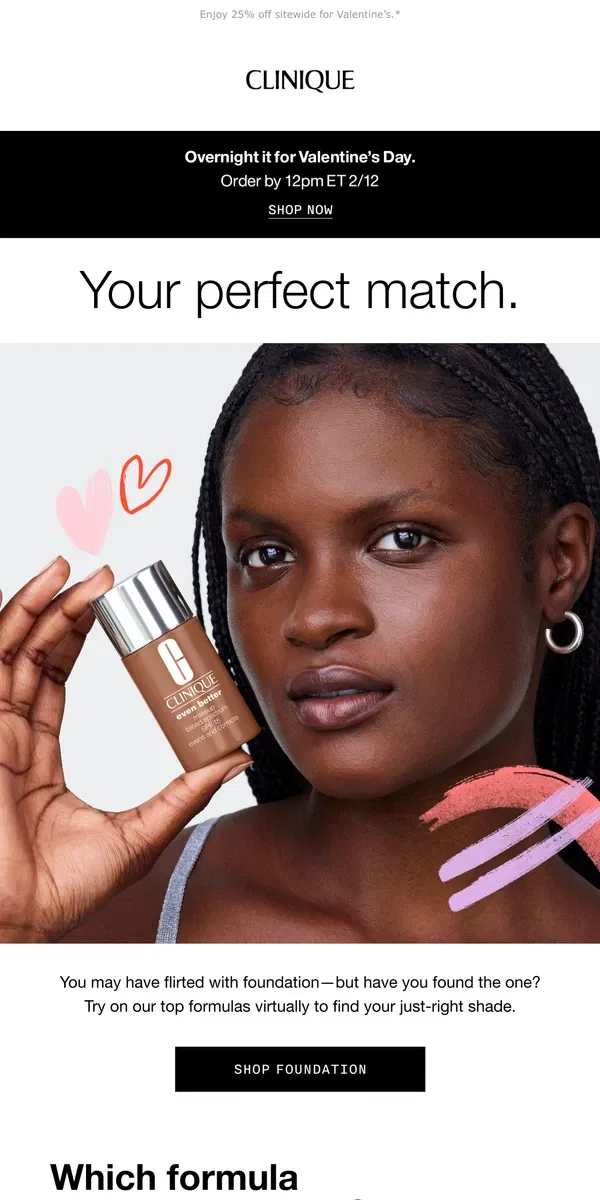 Email from Clinique. Find your love match ❤️ Try on foundation.