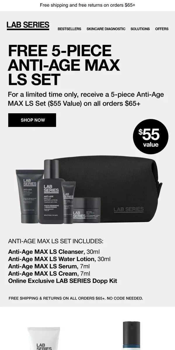 Email from Lab Series. Post-Holiday Treat: 5-Piece Anti-Age MAX LS Set