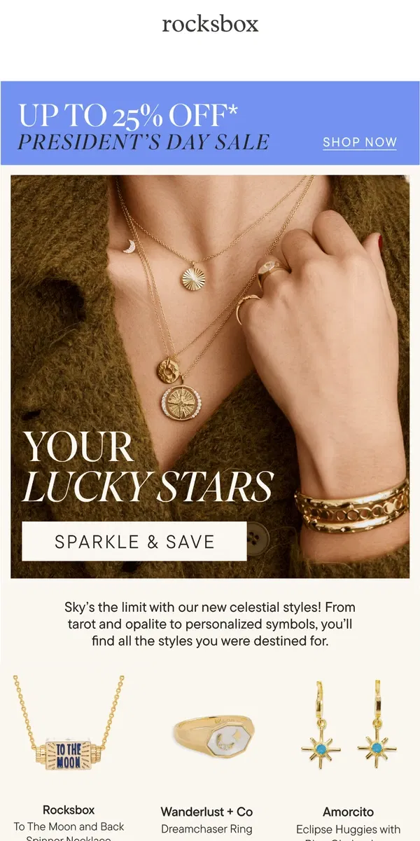 Email from Rocksbox. Sale Extended & New Celestial Arrivals