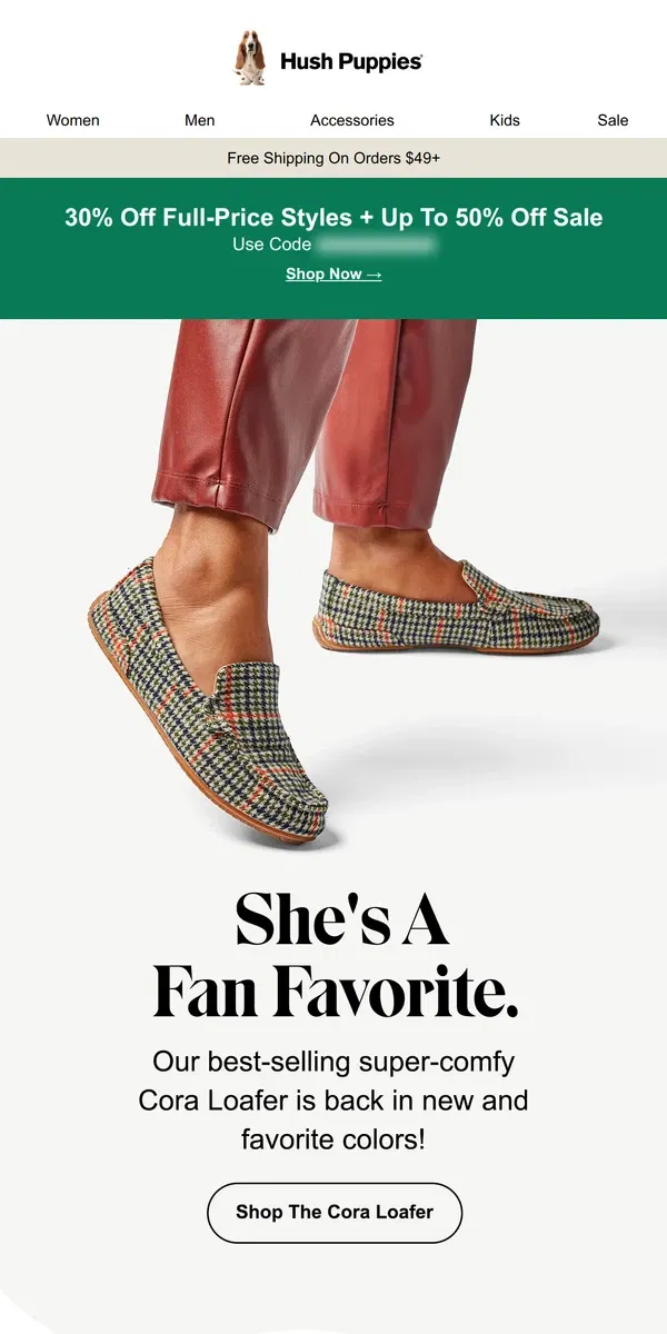 Email from Hush Puppies. Our Best Selling Loafer: Cora + 25% Off!