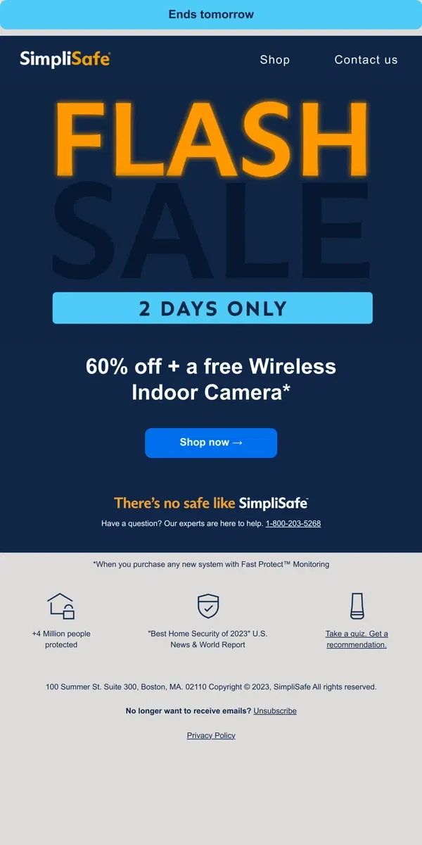 Email from SimpliSafe. Flash Sale alert - 2 days only