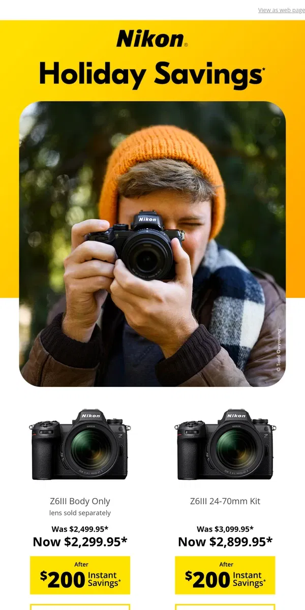 Email from Nikon. Hooray, the Holidays are Here! Shop Now