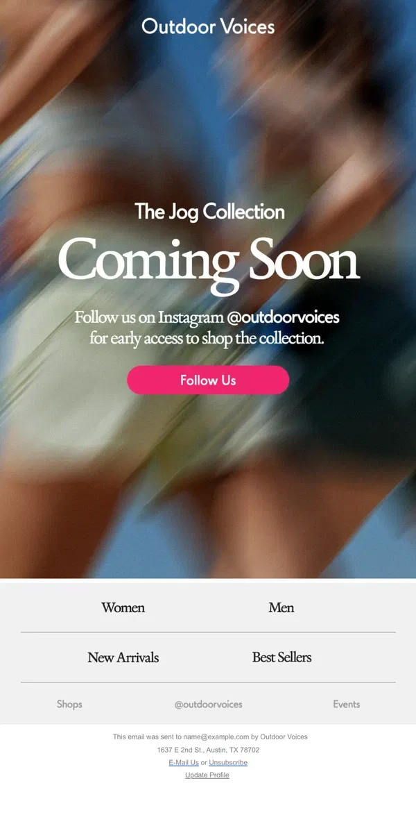 Email from Outdoor Voices. Coming Soon: The Jog Collection