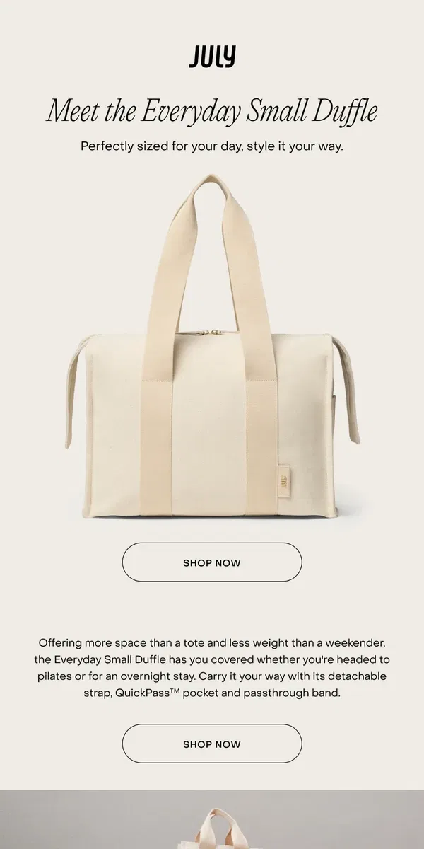 Email from July. The new Everyday Duffle that does it all.