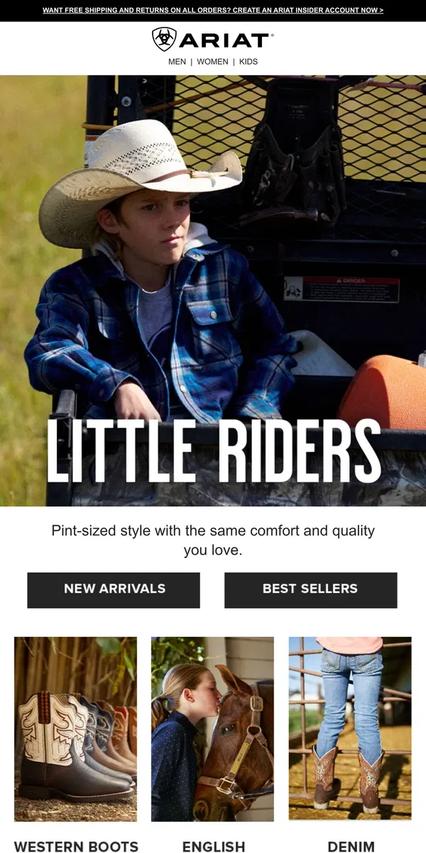 Email from Ariat. Ariat Style, But Make It Kid Sized­