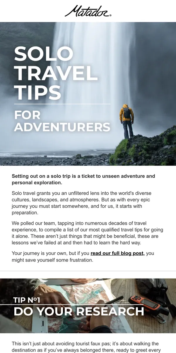 Email from Matador. Solo Travel Tips