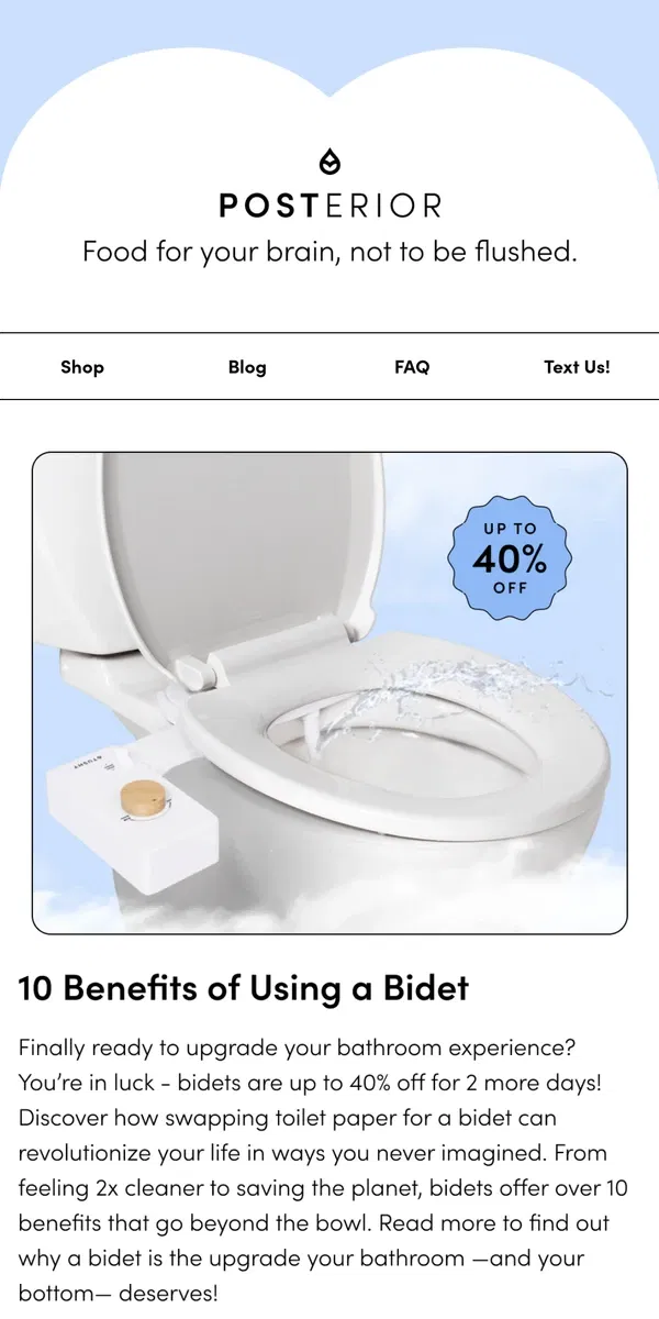 Email from TUSHY. 10 Benefits of Using a Bidet