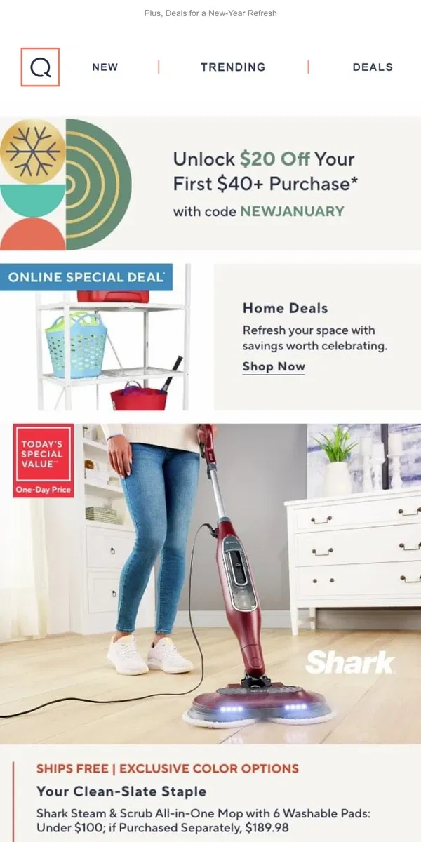 Email from QVC. Start 2024 with a Sparkling Home