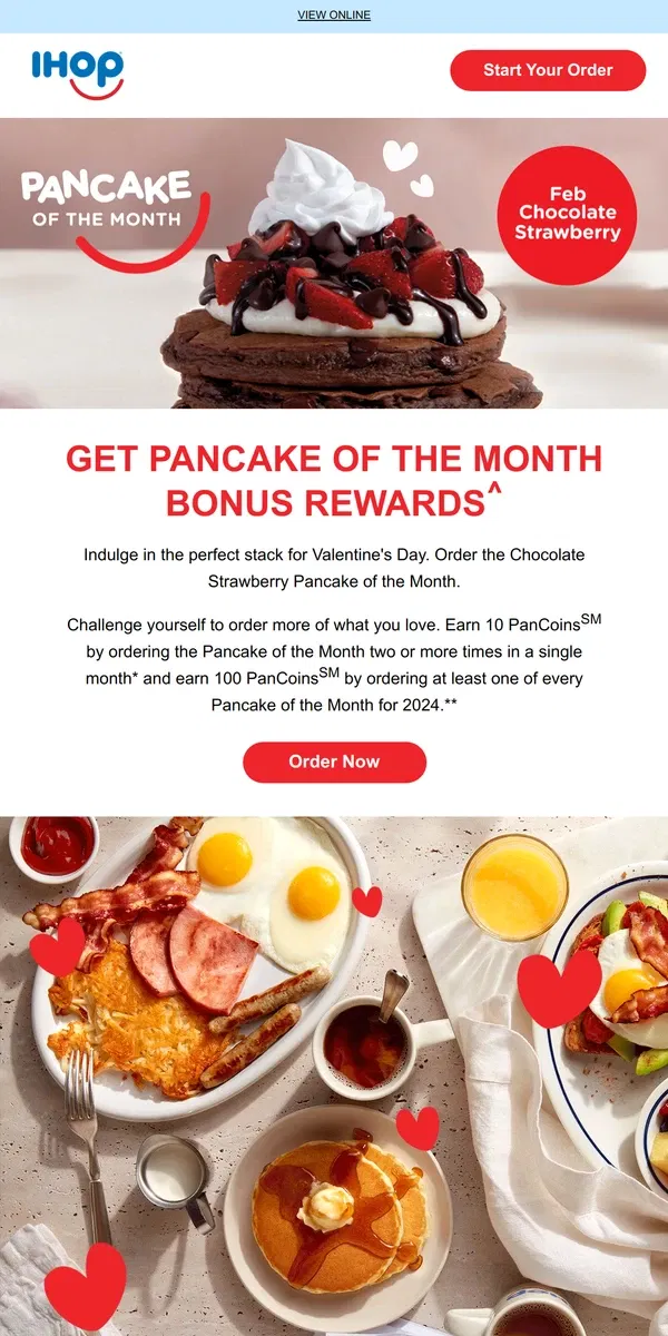 Email from IHOP. Valentine’s Day is sweet at IHOP 🍫 🍓