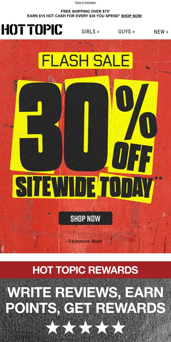 Email from Hot Topic. Hold up ✋ It’s a Saturday Flash Sale!