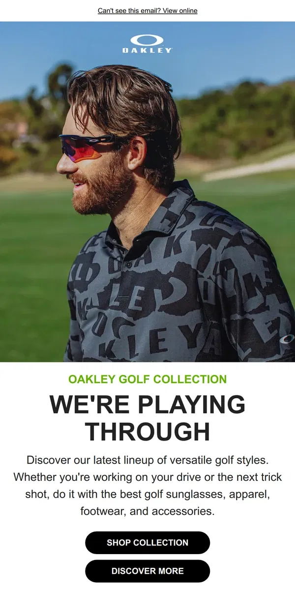 Email from Oakely. Drop Alert: New Golf Collection