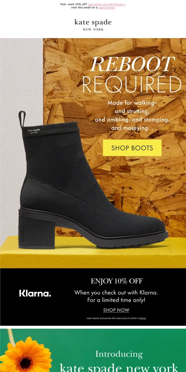 Email from Kate Spade. Ready to boot up?