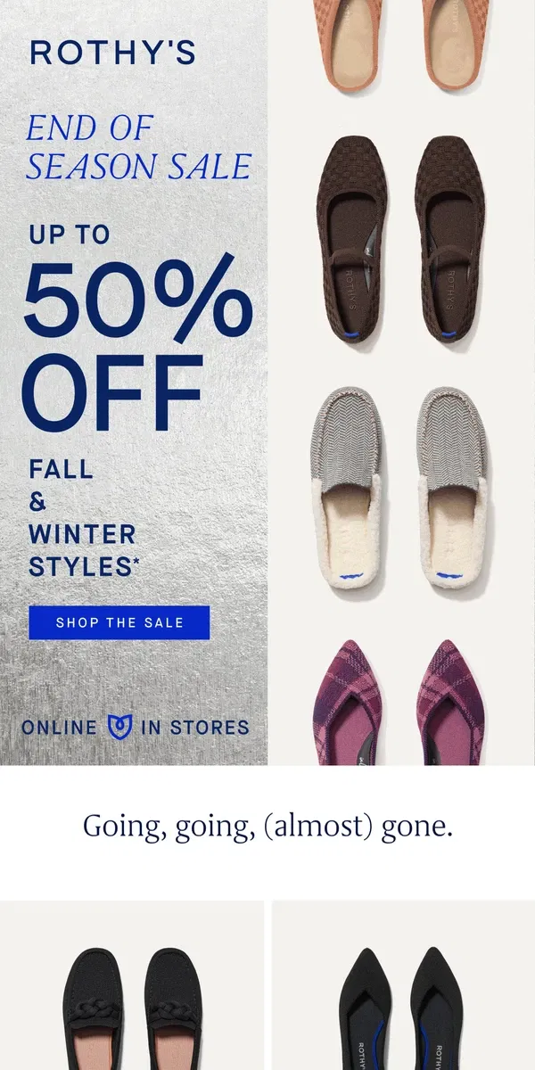 Email from Rothy's. GOING FAST: These sale styles.