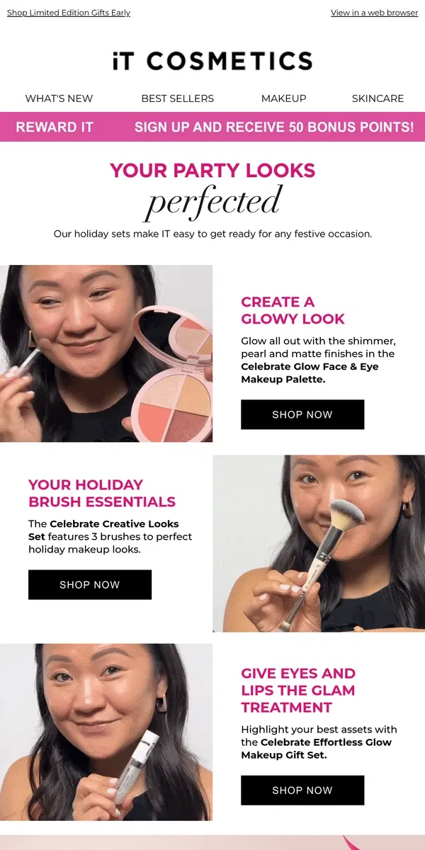 Email from IT Cosmetics. Holiday Party Mode: On 🎉