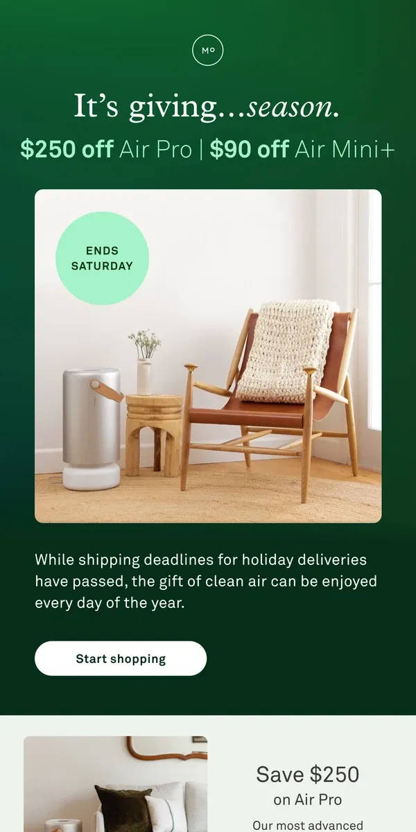 Email from Molekule. Up to $250 off ends Saturday 🎁