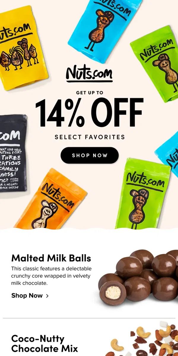 Email from Nuts.com. FINAL HOURS: Up to 14% OFF 🚨