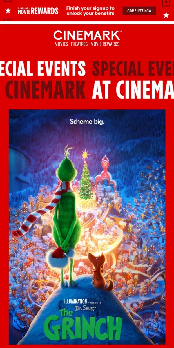 Email from Cinemark. Big events are coming to Cinemark