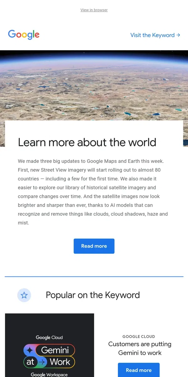 Email from Google. 3 updates to Google Maps and Earth