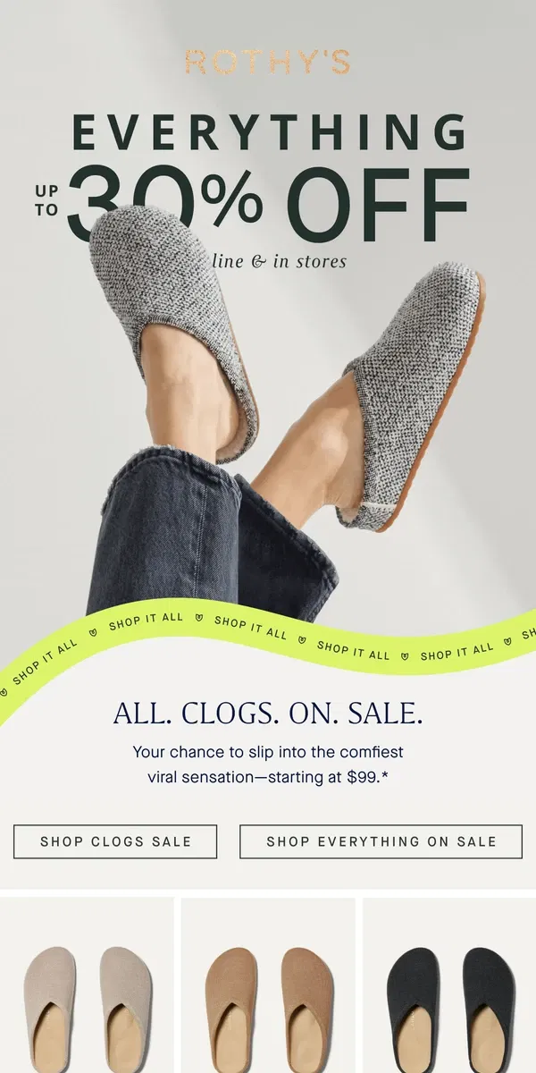 Email from Rothy's. All. Clogs. Are. On. Sale. 🌟