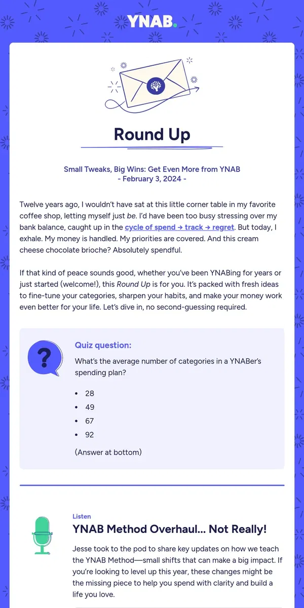 Email from YNAB. Level up your YNAB game—starting now
