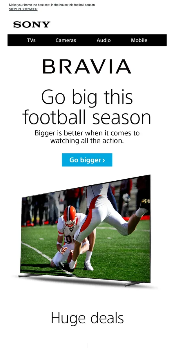 Email from Sony. Go Big And Stay Home | Upgrade Game Day