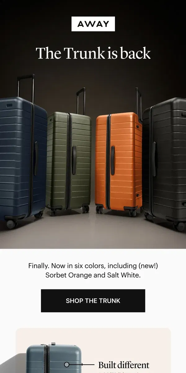 Email from Away. The suitcases that keep selling out