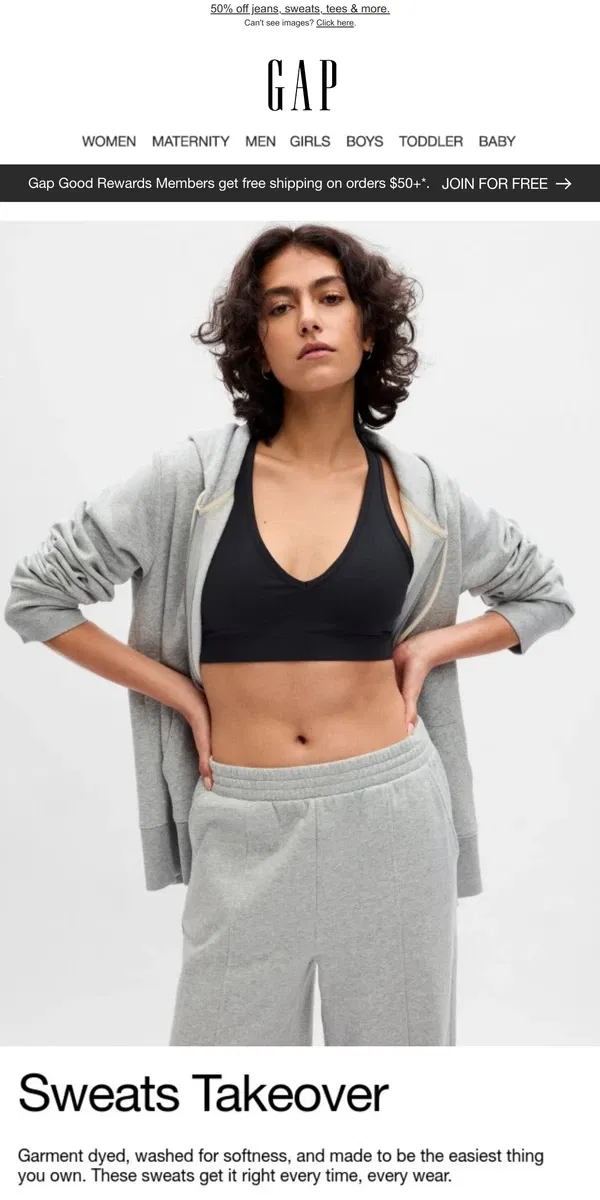 Email from GAP. SWEATS UPGRADE