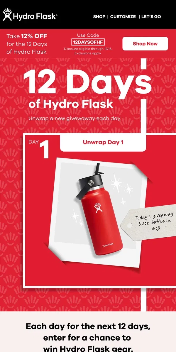 Email from Hydro Flask. 🎁 Unwrap a surprise every day