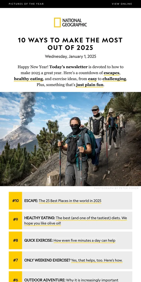 Email from National Geographic. 10 Ways to make the most out of 2025