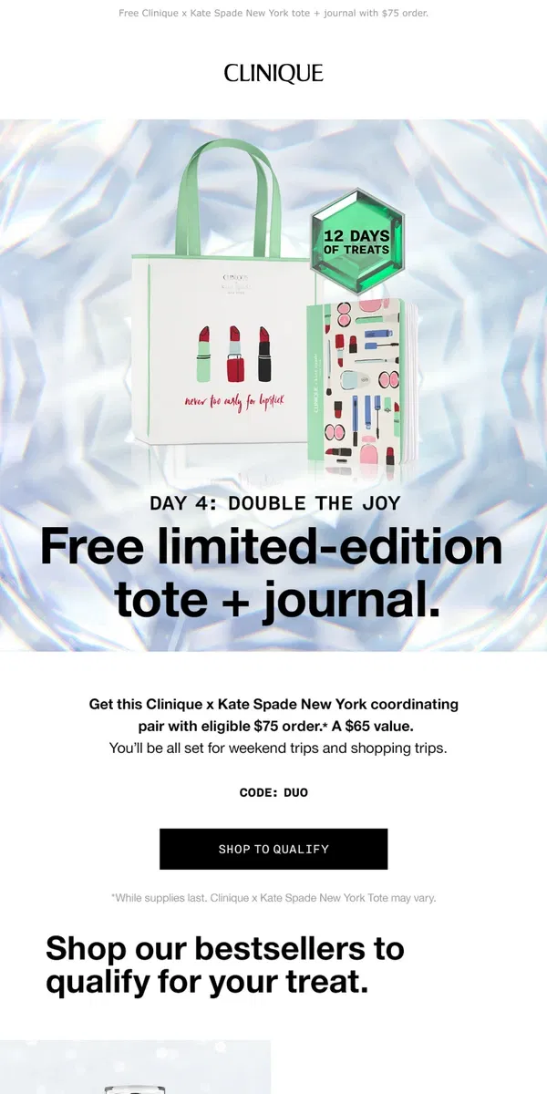 Email from Clinique. Day 4: A tote-ally merry treat for you 🎁