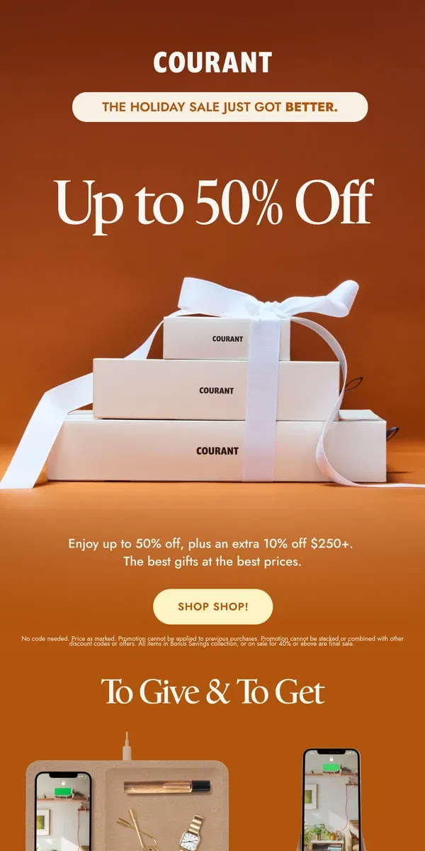 Email from Courant. Holiday Sale Now Up to 50% Off!