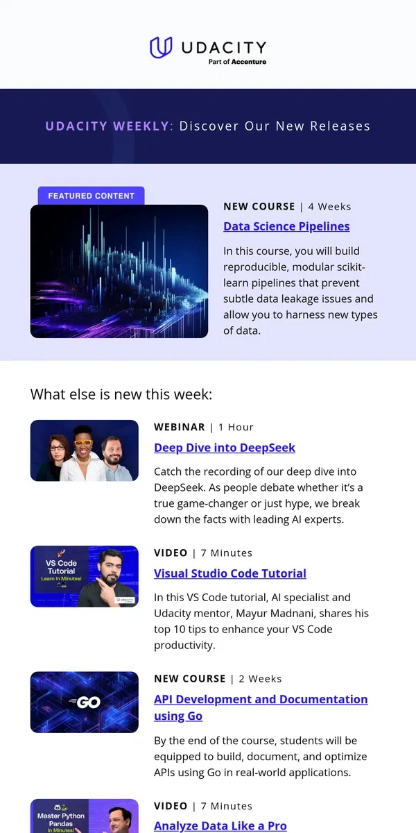 Email from Udacity. 📺 Watch: DeepSeek Breakdown, VS Code Tips & Analyze Data Like a Pro