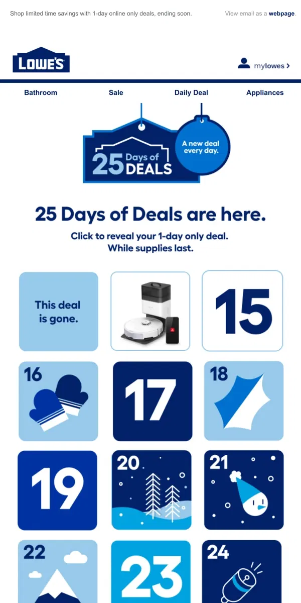 Email from Lowe's. These deals won’t be here tomorrow.