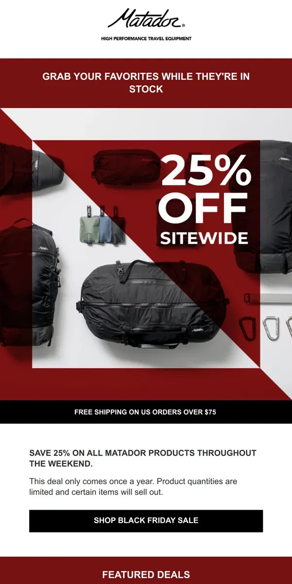 Email from Matador. Save 25% on Everything