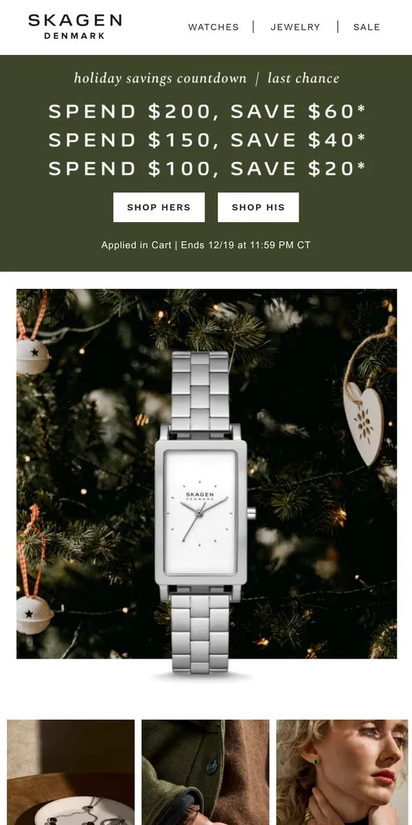 Email from Skagen. snap up $60 off before it's over