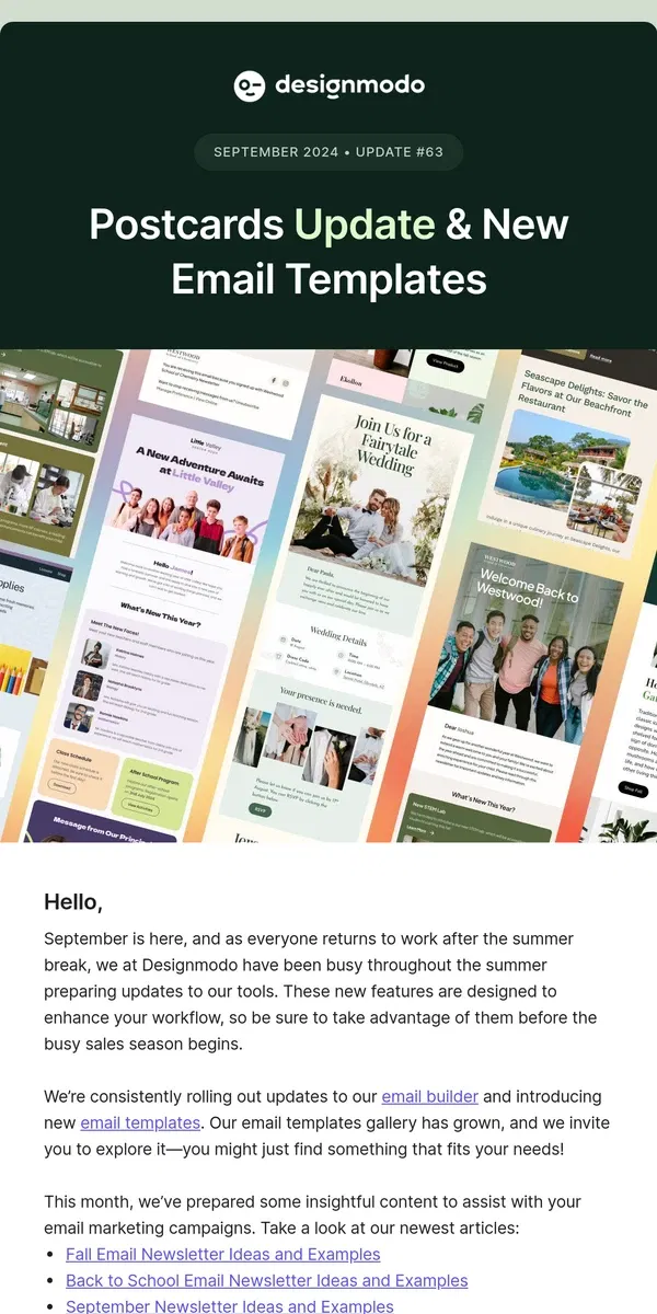 Email from Designmodo. Postcards Update & New Email Templates