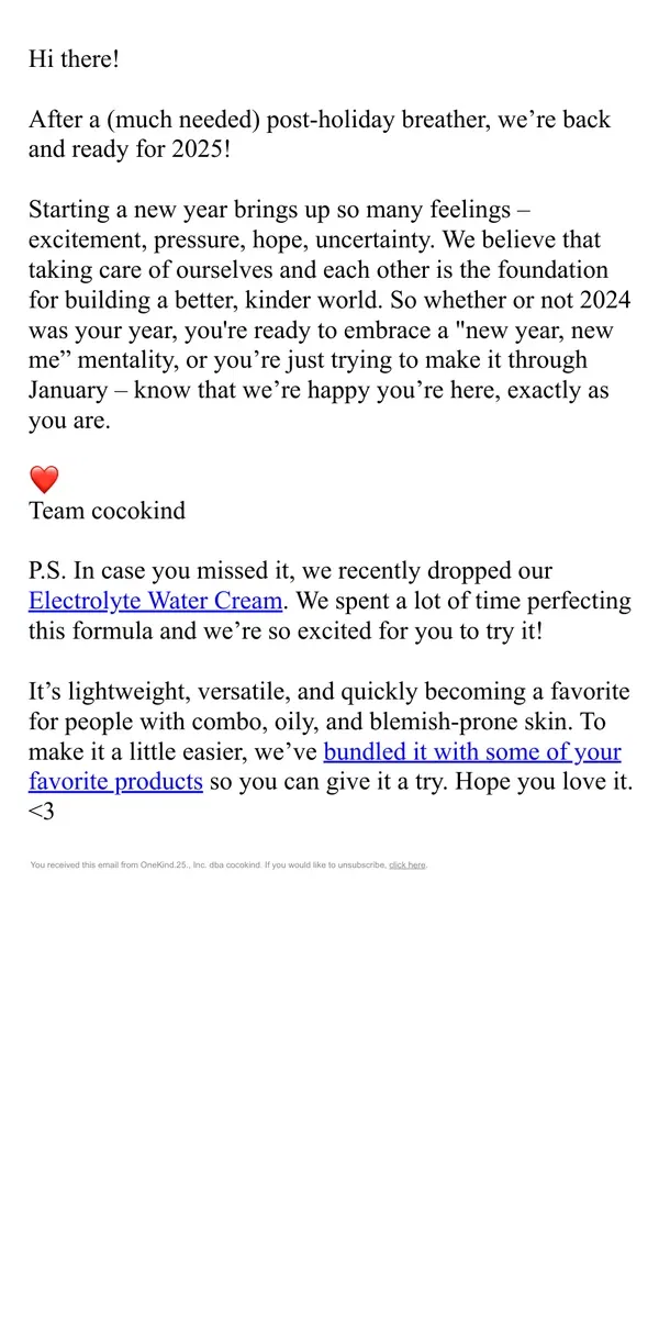 Email from cocokind. we’re back and ready for 2025 ❤️