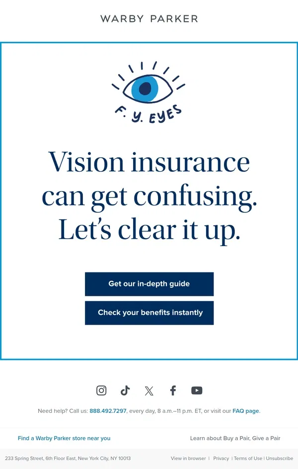 Email from Warby Parker. Vision insurance, explained