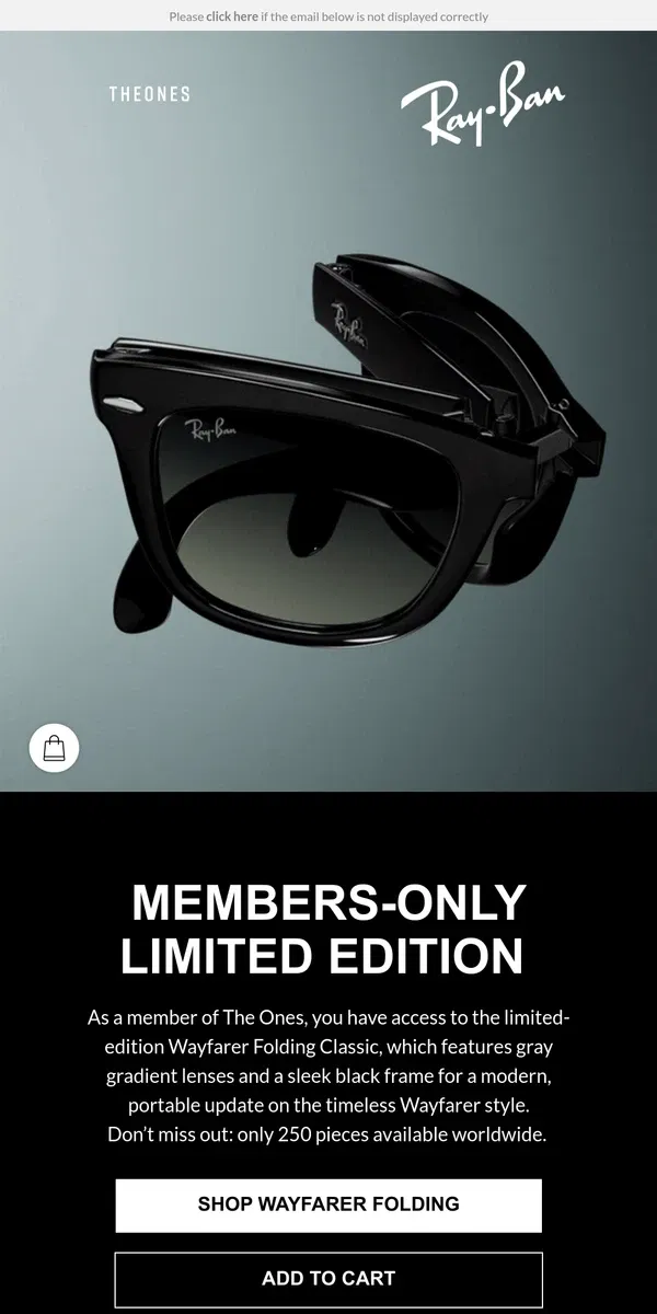 Email from Ray-Ban. New drop: Iconic Wayfarer in a portable folding style