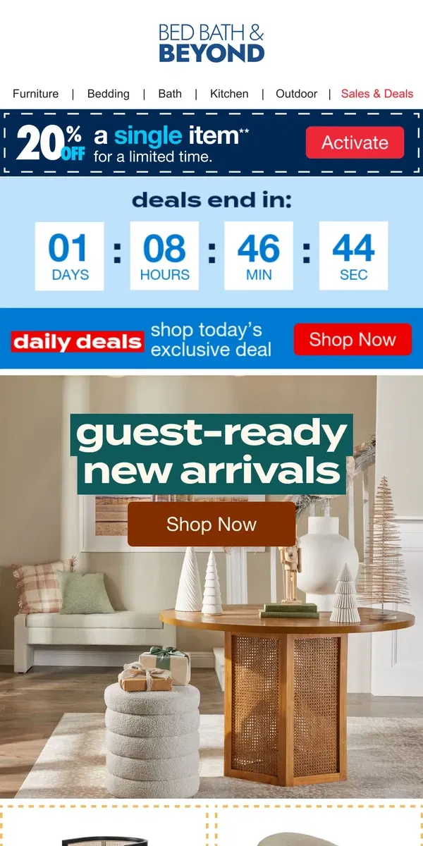 Email from Bed Bath & Beyond. Transform Your Space: New Arrivals for Every Gathering Area!