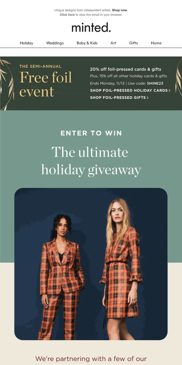 Email from Minted. ‘Tis the season for a giveway