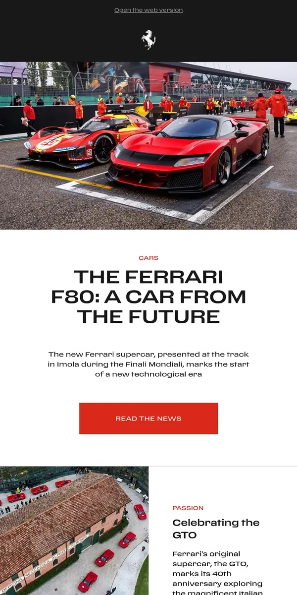 Email from Ferrari. Celebrating iconic Ferrari models from the past and the present