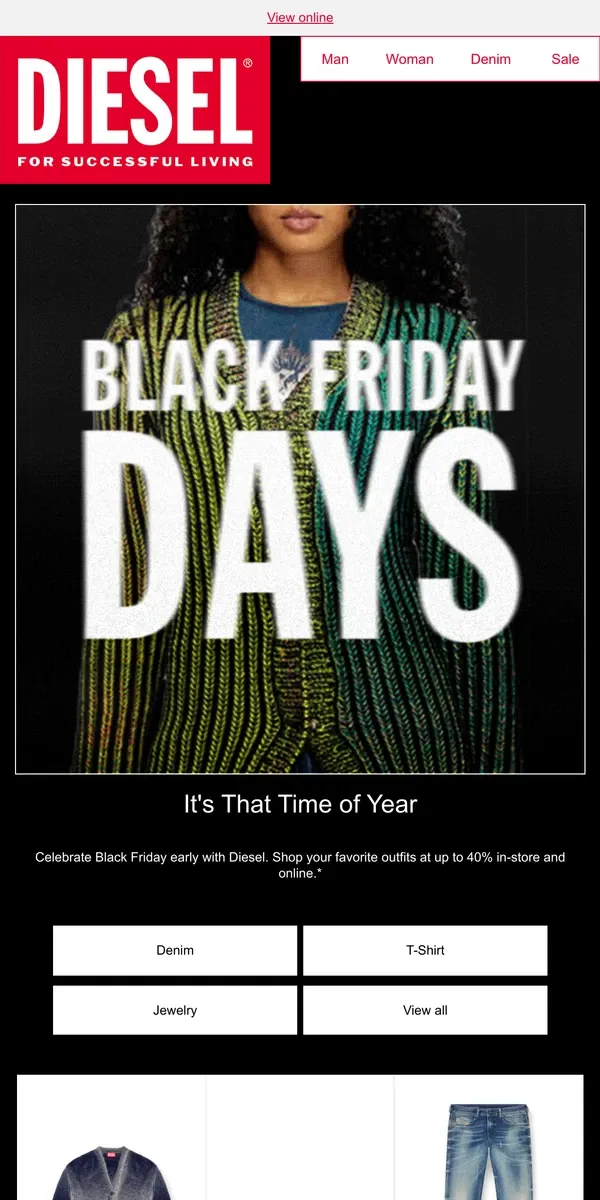 Email from Diesel. Black Friday Days | Up To 40% Off