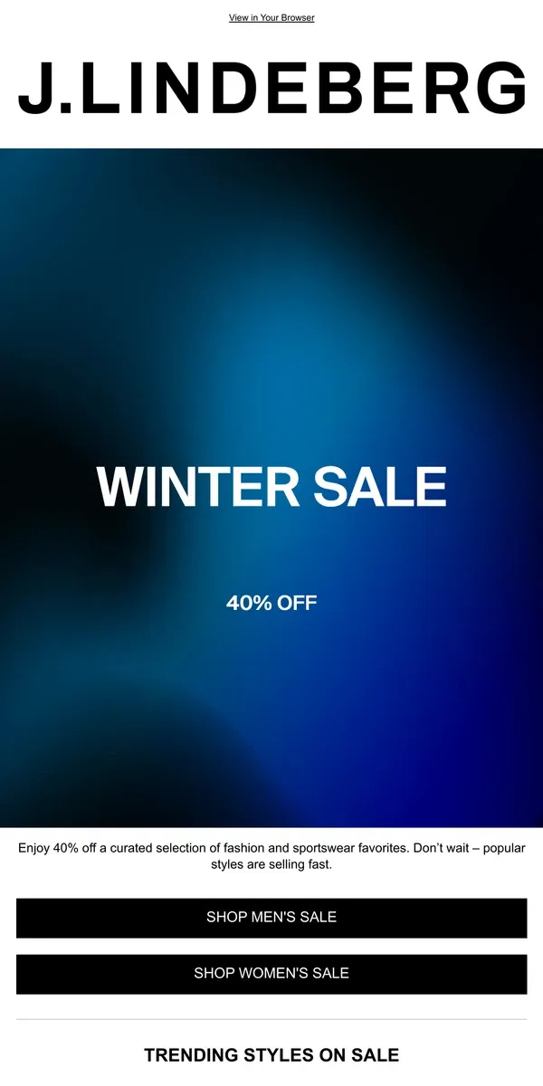 Email from J.Lindeberg. Winter Sale: Enjoy 40% Off