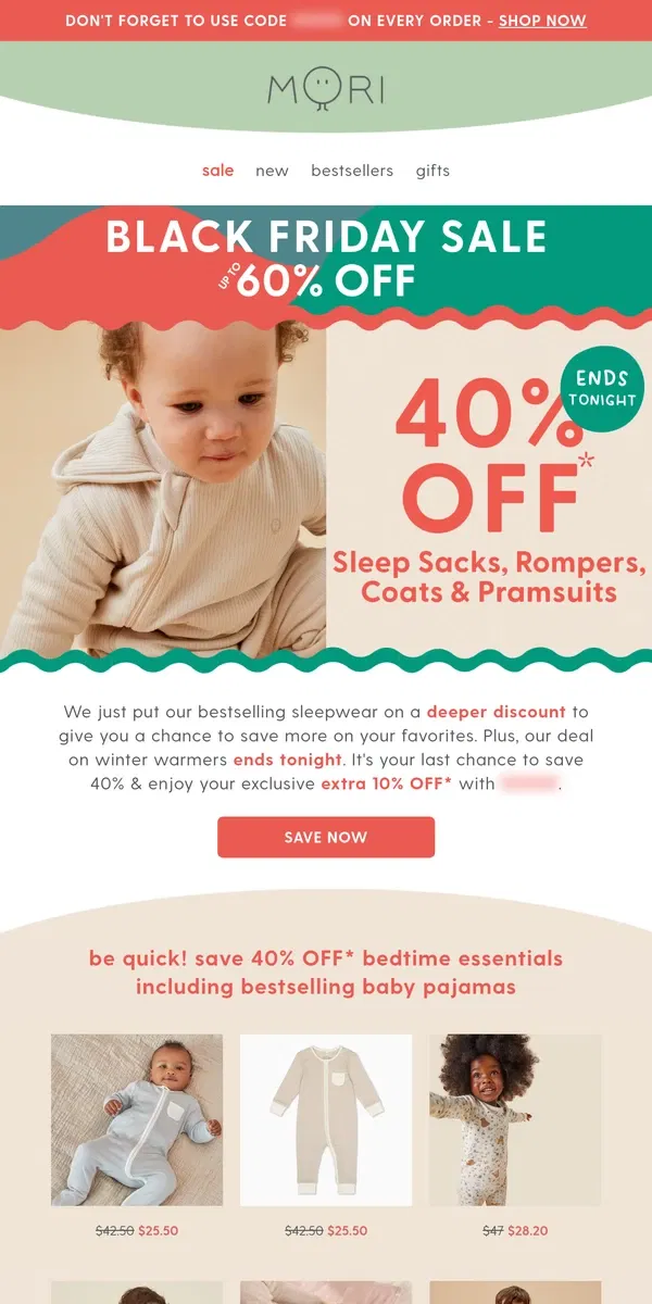 Email from MORI. 💥 HURRY! Mega savings on FURTHER REDUCED sleepwear💥