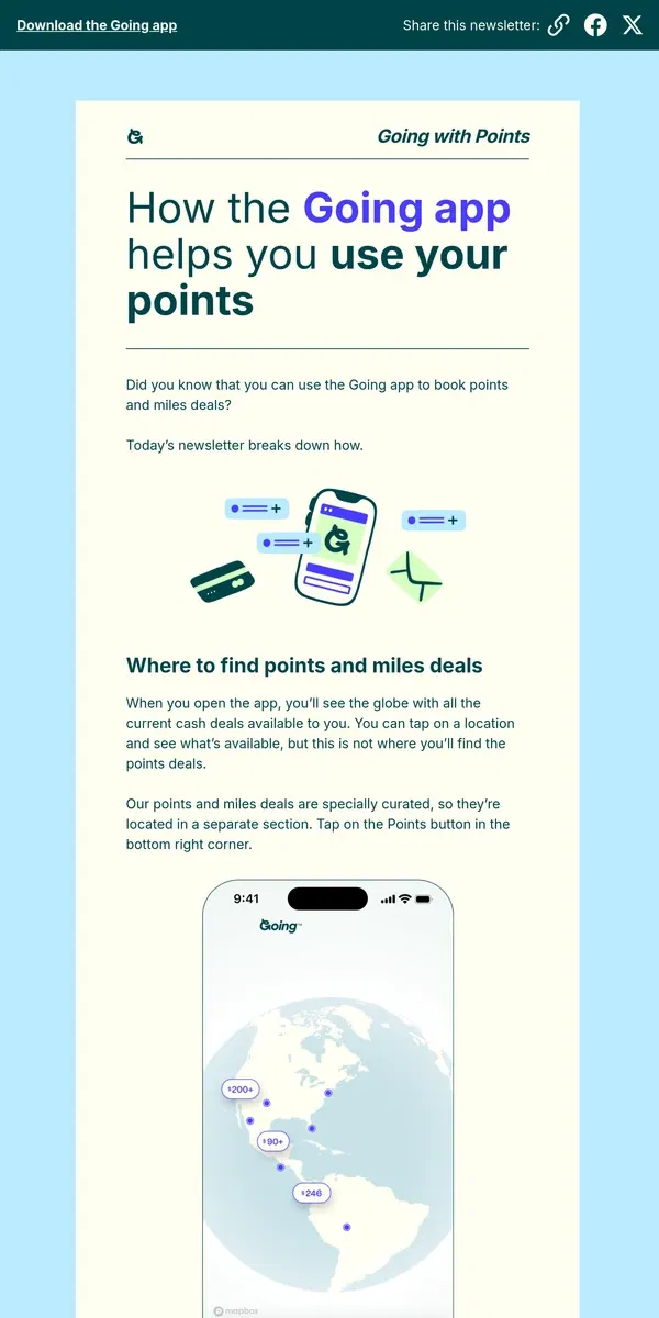 Email from Going. How the Going app helps you use your points