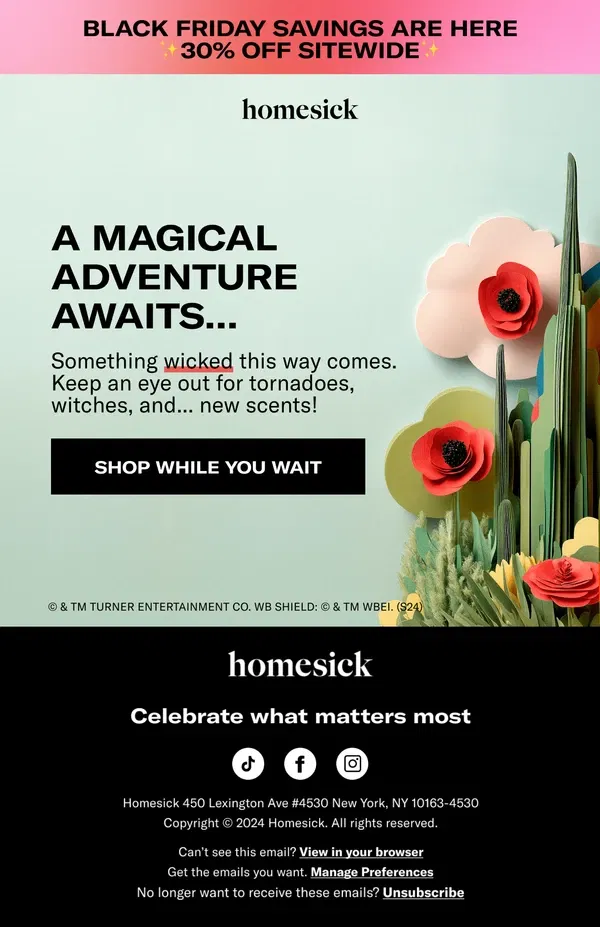 Email from Homesick Candles. Click three times...