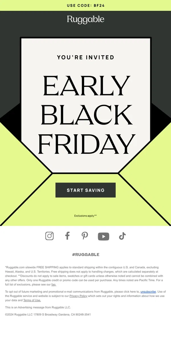 Email from Ruggable. Early Black Friday savings!